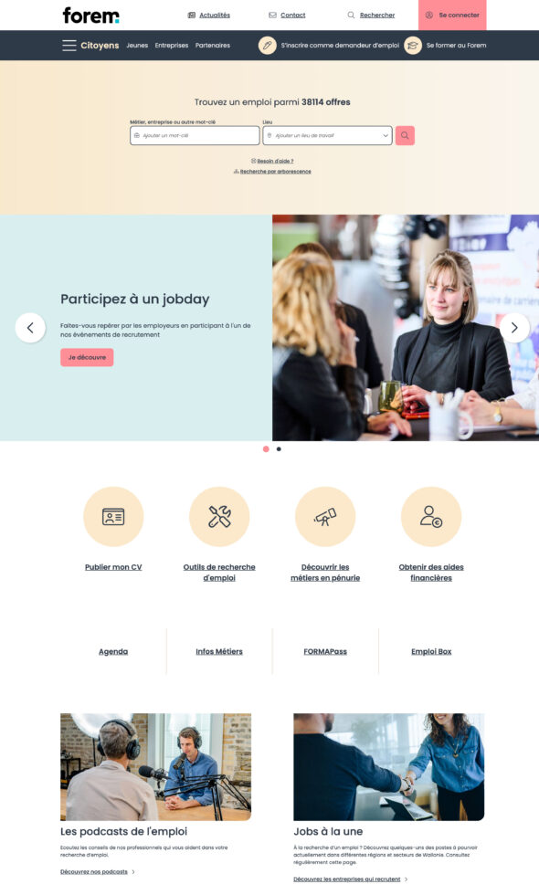 Page d’accueil du Forem
